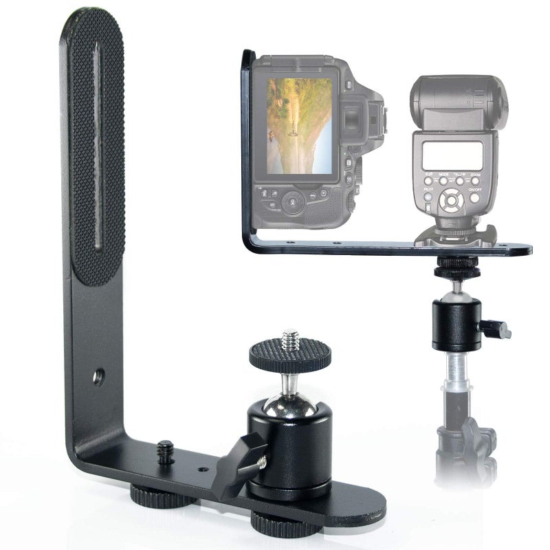 EXMAXÂ® Metal Aluminum Alloy L-Shape Flash Light Camera Bracket Holder 1/4" Screw + Mini Tripod 360 Degree Ball Head for DSLR Camera Camcorder Speedlight Tripods Monopods - Image 5